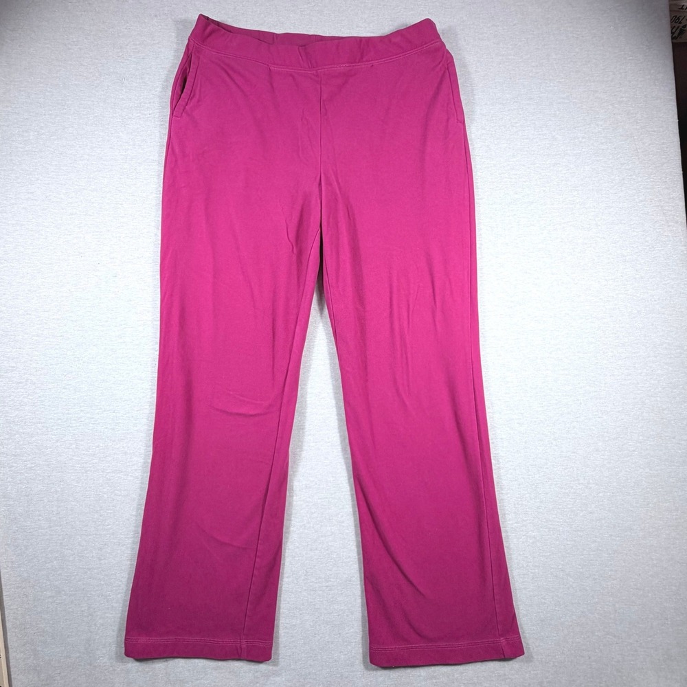 LL Bean Women Magenta Pink Fleece Straight Leg Pants Large Pockets Lounge Cozy